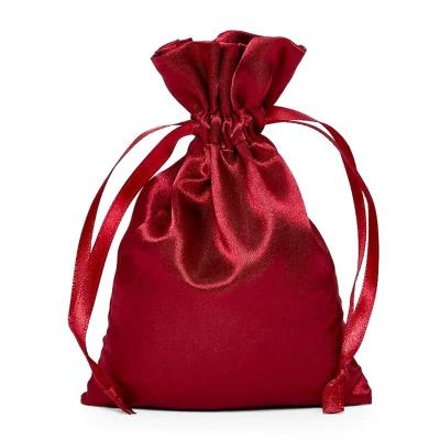 China Ruby Red Satin Silk Fabric Elegant Drawstring Pouch Gift forJewelry Packaging for sale