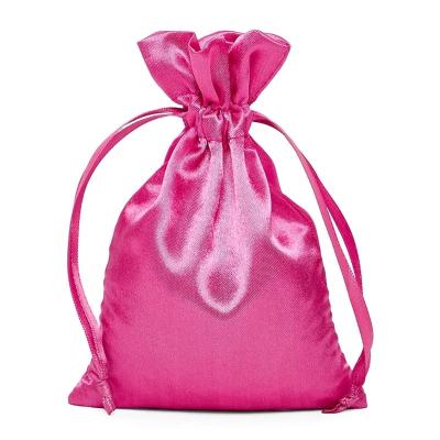 China Elegant Gift Hot Pink Satin Silk Fabric Drawstring Pouch For Gift Wrapping for sale