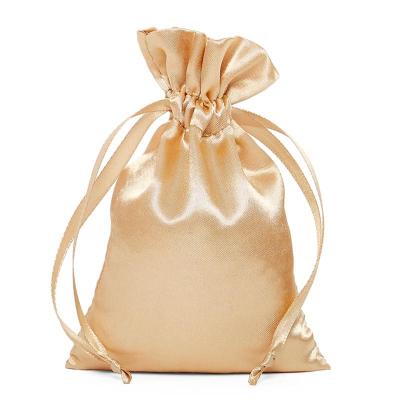 China Elegant Gift Caramel Satin Silk Fabric Small Drawstring Bag For Bracelet Packaging for sale