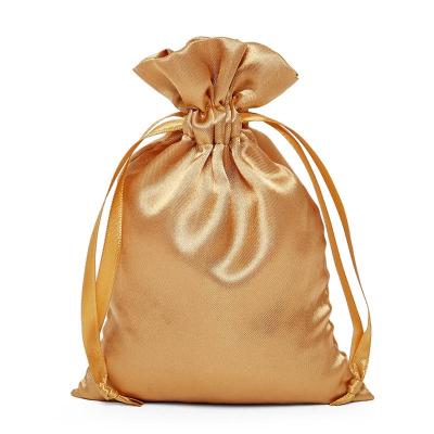 China Elegant Gift Old Gold Silk Fabric Small Drawstring Bag For Shoe Packaging for sale