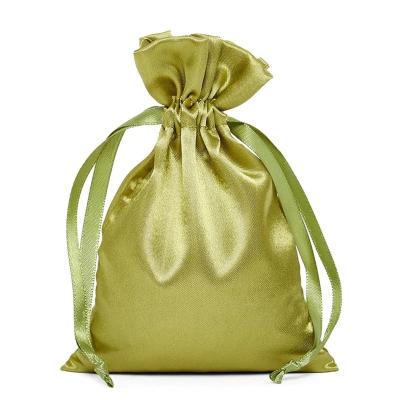 China Moss Green Silk Fabric Drawstring Elegant Small Gift Bag for Diamond Packaging for sale