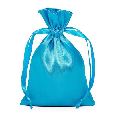 China Gorgeous Gift Turquoise Silk Fabric Small Drawstring Bag For Pearl Packaging for sale