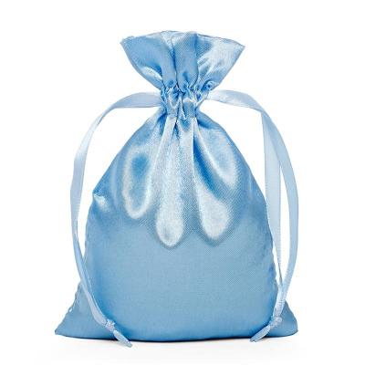 China Gorgeous Light Blue Gift Silk Fabric Small Cord Pouch For Ring Packaging for sale