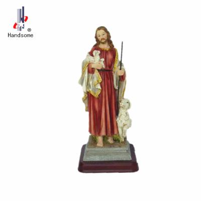 China Worldwide Resin Statue Sheepherder Full of Resin Love Jesus with Sheep for sale