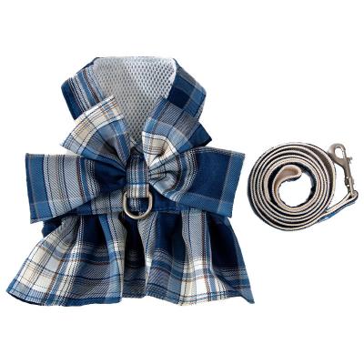 China Soft Dog Cat Harness With Leash Set JK Dress Plaid Puppy Girl Skirt With Breathable Breathable Breathable for sale