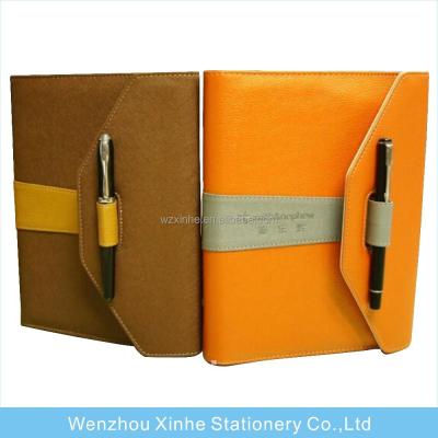 China 6 ring spiral high quality leather notebook with pen for sale