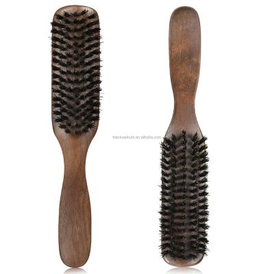 China Dual Wave Brush Black Walnut Boar Bristle Beard Brush Waterproof Wooden Hardest Wood for sale