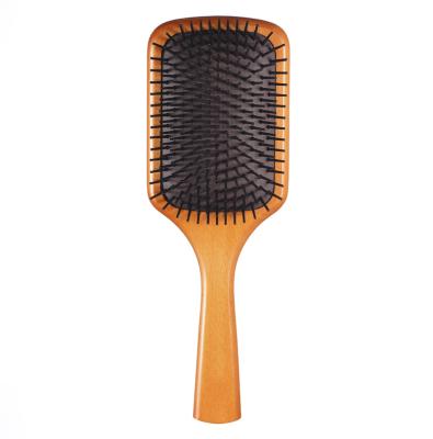 China Low MOQ Square Paddle Hair Brush and Disposable Wooden Beech Hair Brush with Nylon Pins Bristle Soft Hair Brush for sale