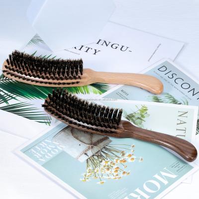 China Waterproof Classic Styling Curved Hair Brush 360 Wooden Wave Brush Boar Hair Wave Brush Black Walnut Wood for sale