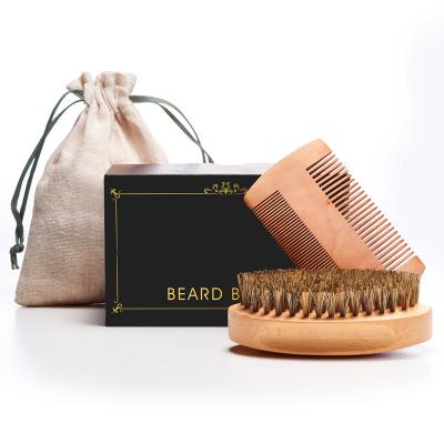 China Wholesale Custom Luxury Waterproof Boar Hair Bristle Soft Beard Brush Oval Wooden Beard Brush and Comb Set for sale