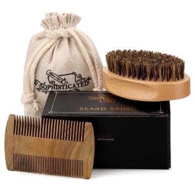 China Beauty Care Makeup Tools Pocket Beard Brush Travel Set Natural Blended Medium Firmness Boar Hair And Mustache Comb For Men Snow Wood Handle Brush for sale