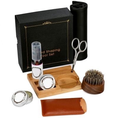 China Gift Beard Shaping Tool Kit --Black Walnut Brush and Beard Comb with Oil and Beard Balm and Scissors Shaving Set Box for sale