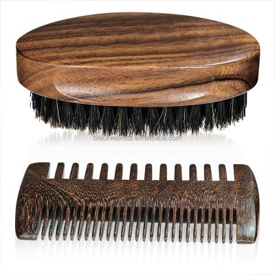 China Male and Female Personal Care Black Walnut Oval Handle Shaving Brush Barber Salon Beard Brush and Black Sandalwood Comb for sale