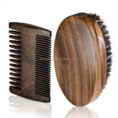 China Beauty Care Makeup Tools Wood Boar Wood Black Hair Beard Comb Private Label Beard Grooming Kit Gift Set Men's Wooden Beard Brush for sale