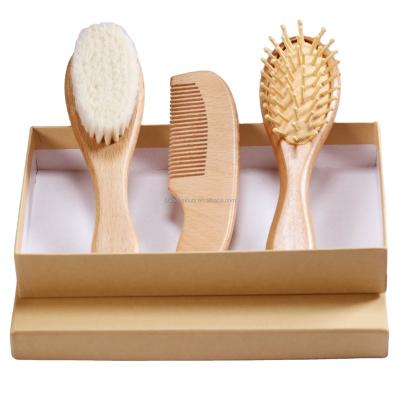 China Professional Salon Baby Hair Brush Bottle Baby Brush and Wooden Comb Set with Natural Goat Hair Bristle Brushes Infant Hair for sale