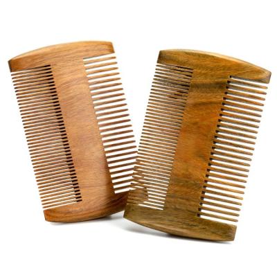 China At Home Two Pieces Double Sided Natural Green Sandalwood Beard Grooming Comb For Men for sale