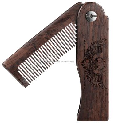 China Walnut Wood Foldable Folding Wooden Flip Comb Beard Beauty Care Beard Comb for sale