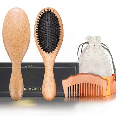 China Beech Wood Waterproof Massage Boar Hair And Scalp Make Up Style Handle Brush Personalized Hair Brush Set for sale