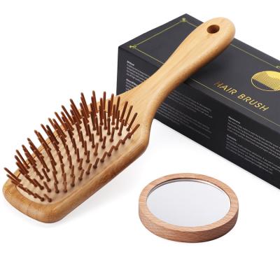 China Waterproof High Quality Natural Beech Wood Bristle Hair Brush And Bamboo Mirror Set for sale