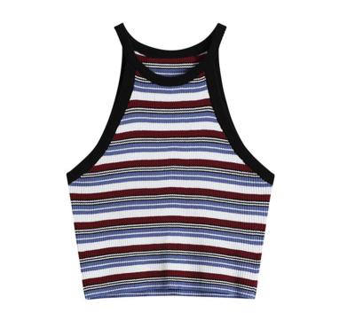 China anti-wrinkle oem design spring summer autumn high street fashion customized soft striped women knit vest for sale