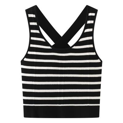 China anti-wrinkle oem design spring summer autumn high street fashion customized soft sexy black and white stripe women knit vest for sale