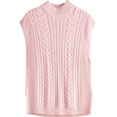 China OEM Breathable Pink Fashion Popular Women Cable Knit Long Sleeveless Vest for sale