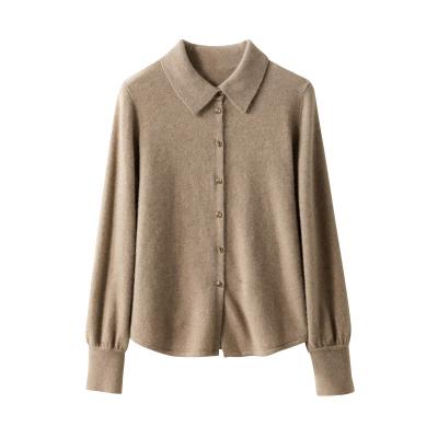 China Anti-wrinkle OEM Customized High Quality Organic Wool Cashmere Collar Women Knit Cardigan for sale