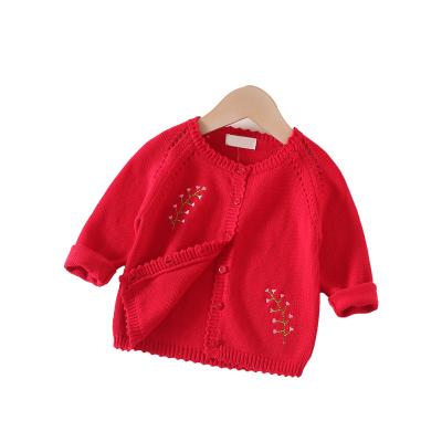 China OEM Kids Girl Cotton Flower Anti Shrink Embroidery Knitted Cardigan for sale