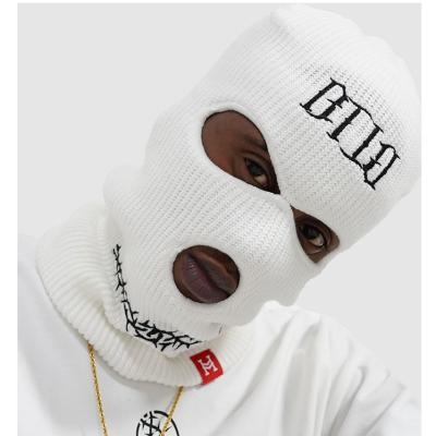 China Custom Knitted Black White Ski Mask Balaclava Face Mask Balaclava Embroidery 3 Hole Balaclava High Street COMMON Hip Hop Balaclava Hat for sale