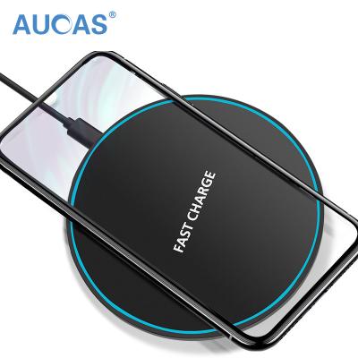 China Slimming 10W Charging Power Wireless Charger AUCAS Round ABS Material Quick Wireless Charger Qi Charger for sale