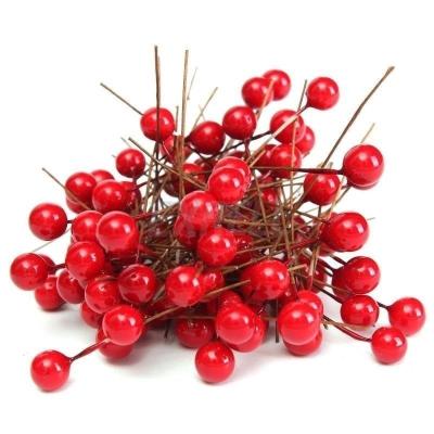 China Foam Artificial Red Holly Berry Picks Stems Fake Winter Christmas Berries Ball+Floral Stem Yarn Decor for DIY Wreath and Holiday Wreath Ornaments for sale