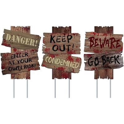 China 3pcs Horror Sidewalk Beware Yard Signs Stakes Halloween Lawn Warning Sign Outdoor Creepy Assorted Zombie Theme Party Decorations for sale