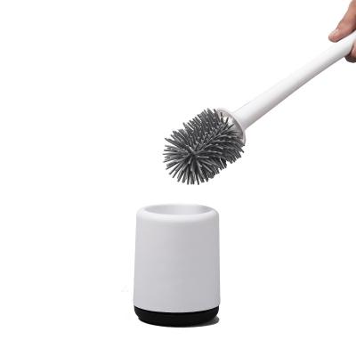 China 2020 Sustainable Household Cleaning Plastic Toilet Brush Flat Silicone Toilet Brush With Holder Set for sale