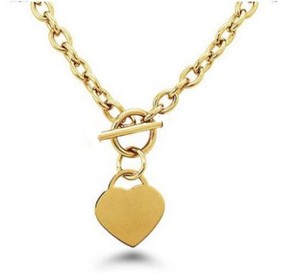 China Hiphop Heart Silver Link Necklace Chain 14k Gold Stainless Steel Charm Toggle Necklace for sale