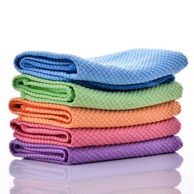 China Viable Scratch Fish Scale Glass Lattice Free Soft Cloth Kitchen Household Cleaning Dish Wash Cleasing Cloth Microfiber Cleaning Cloth for sale