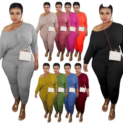 China Plus Size 2021 Hot Sale Fashion Shoulder Off Two Piece Set Loose Slim Women Jogging Suit Plus Size Two Piece Pants Sets S-5XL for sale