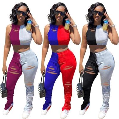 China AOMEI 2021 Solid Color Women's Viable Hot Selling Clothing 2021 Outfits Sleeveless Tight Casual Women's Pants Two-Piece Set for sale