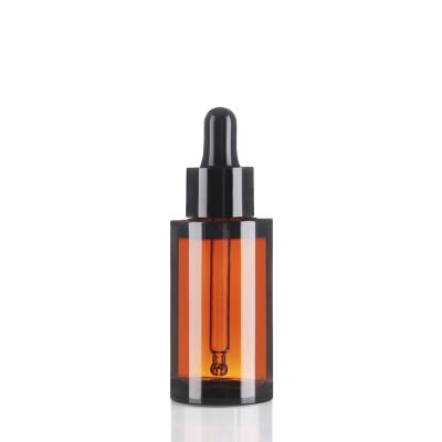 China 30 ml cosmetische flessen Dikke wand Pet Amber Plastic flessen met drupper Te koop