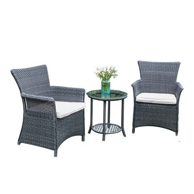 China Outdoor Table And Chair Set 2022 New Outdoor Fashion Set 1 Table Chairs 2 Weaving Sets for sale