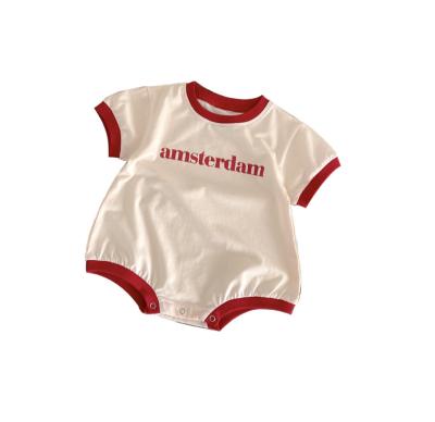 China Cozy baby clothes 2023 infant romper 100% cotton organic baby clothes one piece short sleeve baby romper 2023 blue red blue red print, for sale