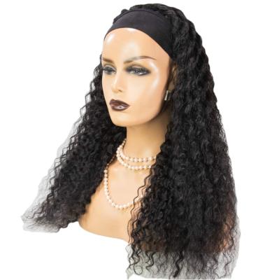 China 150% Density Virgin Hair Affordable Raw Hair Wig Curly Headband Hair Wigs for sale