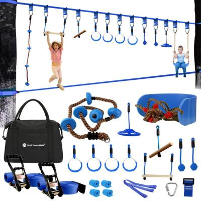 China Fantastic Soft Sports Ninja Warrior Line, Kids Booms Blue Slackline 65Ft Length With Outboard Swing for sale