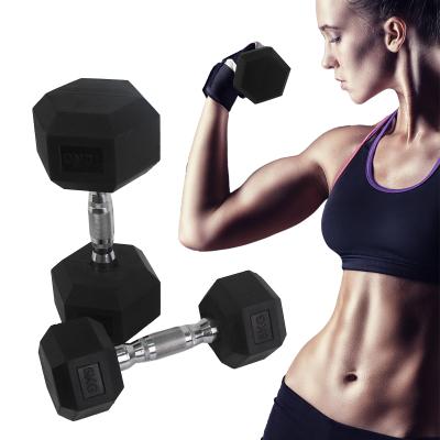 China Hot Selling Durable 5KG 10KG Dumbbells Set Home Gym Fitness Hex Dumbbell Set Rubber Round Dumbbell for sale