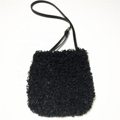 China Recycle Free Sample Make Up Bag Black Faux Fur Small Handbag for sale