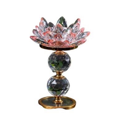 China China Glass Candle Jar With Low Lotus Flower Crystal Glass Crystal Candlestick Candle Holders en venta