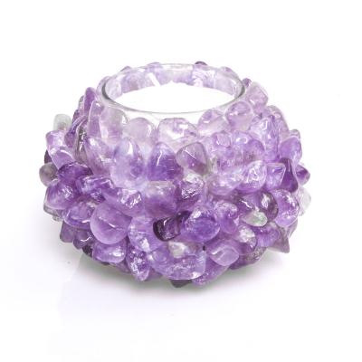 China Rough Quartz Crystal Gravel Candle Holder Luxury Exquisite Natural Handmade Amethyst en venta