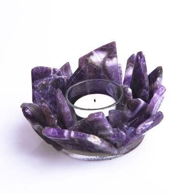 China Hot-selling home decoration natural crystal quartz amethyst piece candlestick holder for wedding keepsake à venda