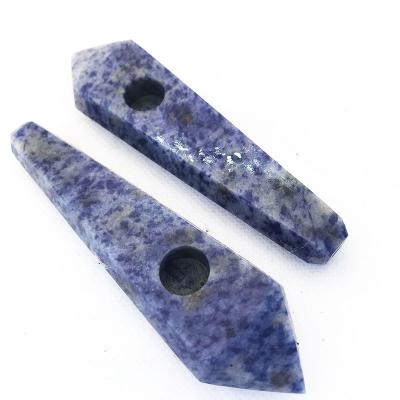 China Crystal Smoking Pipe Natural Blue Veins Blue Quartz Sodalite Stone Pipe for sale