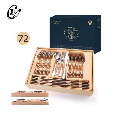 China Sustainable Royal Style Silver Flatware Sets 72pcs 84pcs Stainless Steel Gold Plated Cutlery Sets With Box for sale