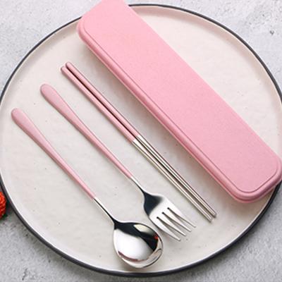 China Sustainable Eco Friendly Travel Rose Handle Reusable Gold Plated Cutlery Set with Spoon Fork and Chopstick Set for sale